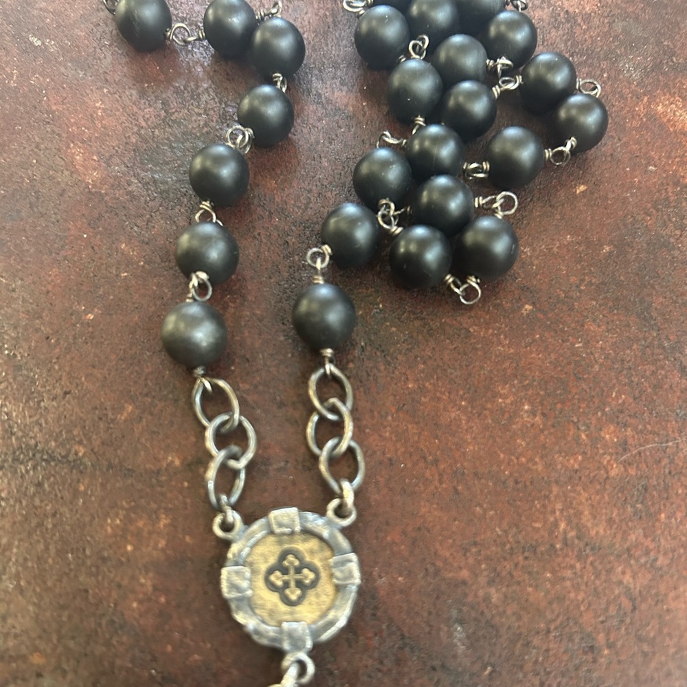 Shannon Koszyk matte black onyx virtue rosary with reversible amulet pendant